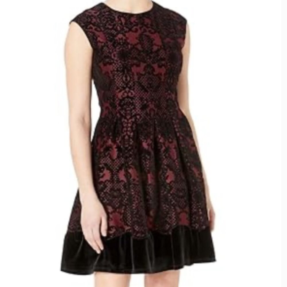 Gabby Skye Black Wine Velvet Fit and Flare Dress Whimsigoth Lace Prom Size 12